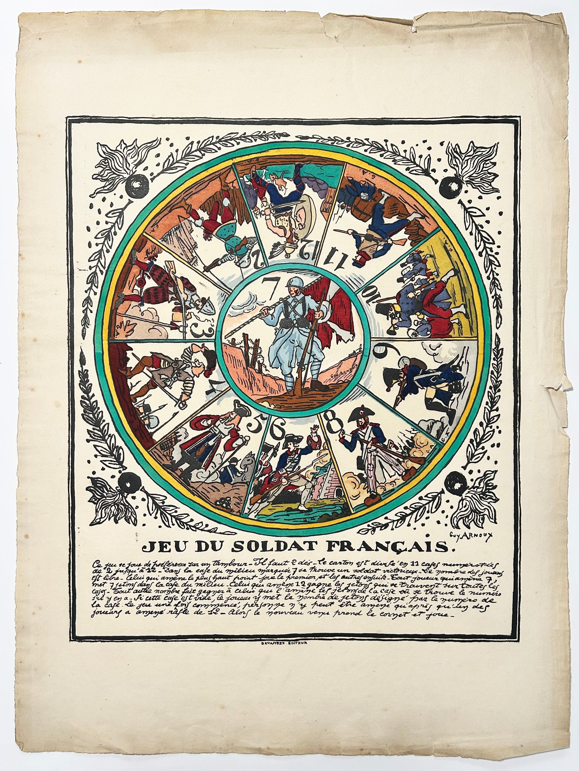 Guy ARNOUX - Jeu du Soldat français. 1917. Bois gravé, colorié au pochoir. 