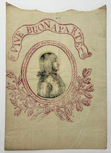 Charger l'image dans la galerie, Vive Buonaparte. Fin XVIIIème - Début 19ème. Bois gravé, imprimé en bleu et rose sur papier vergé. Monté en forme de sachet, découpe supérieure en accolade. 

