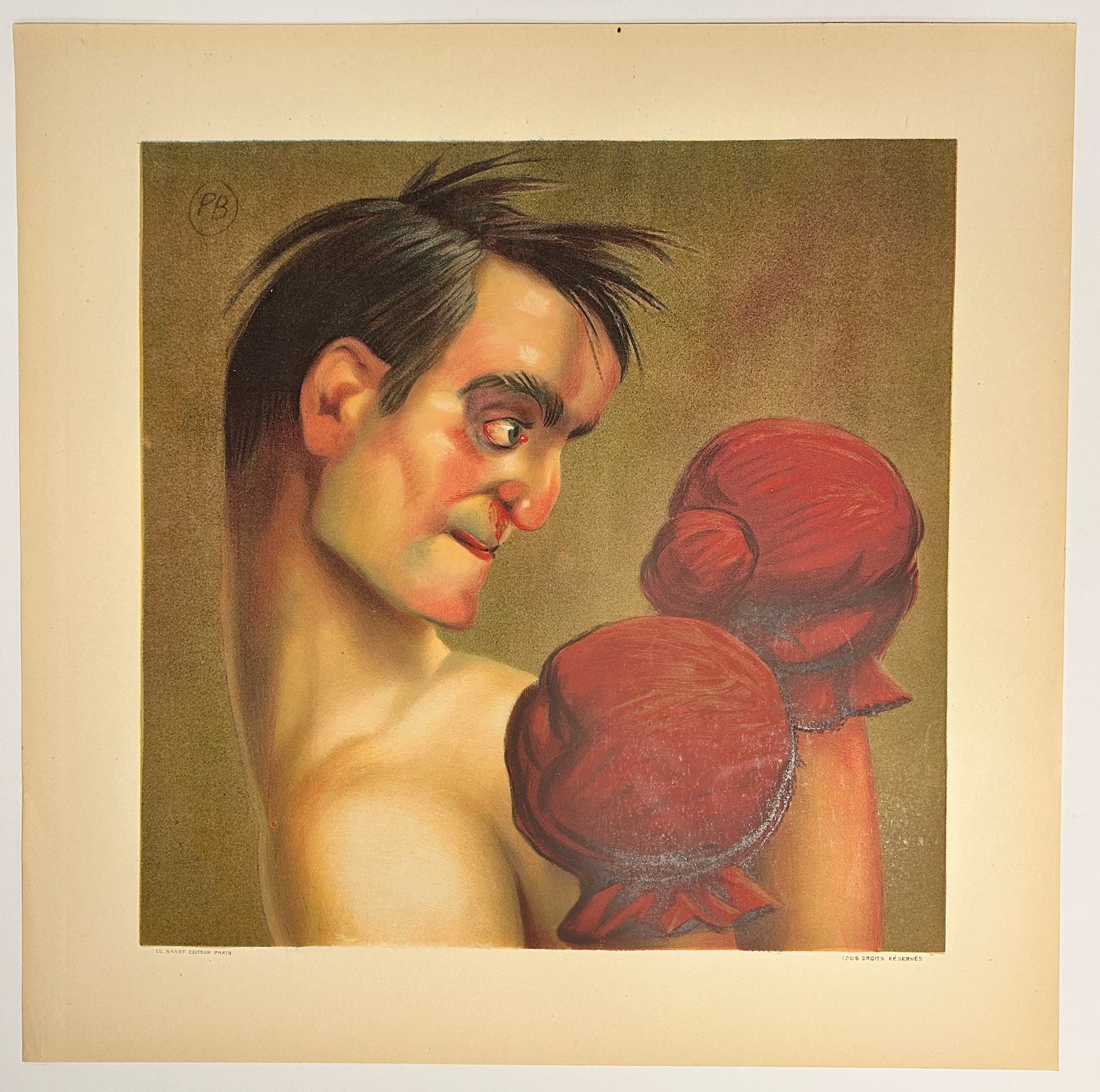 Paul BARONI - [Le boxeur]. c.1920. Lithographie originale, imprimée en couleurs.