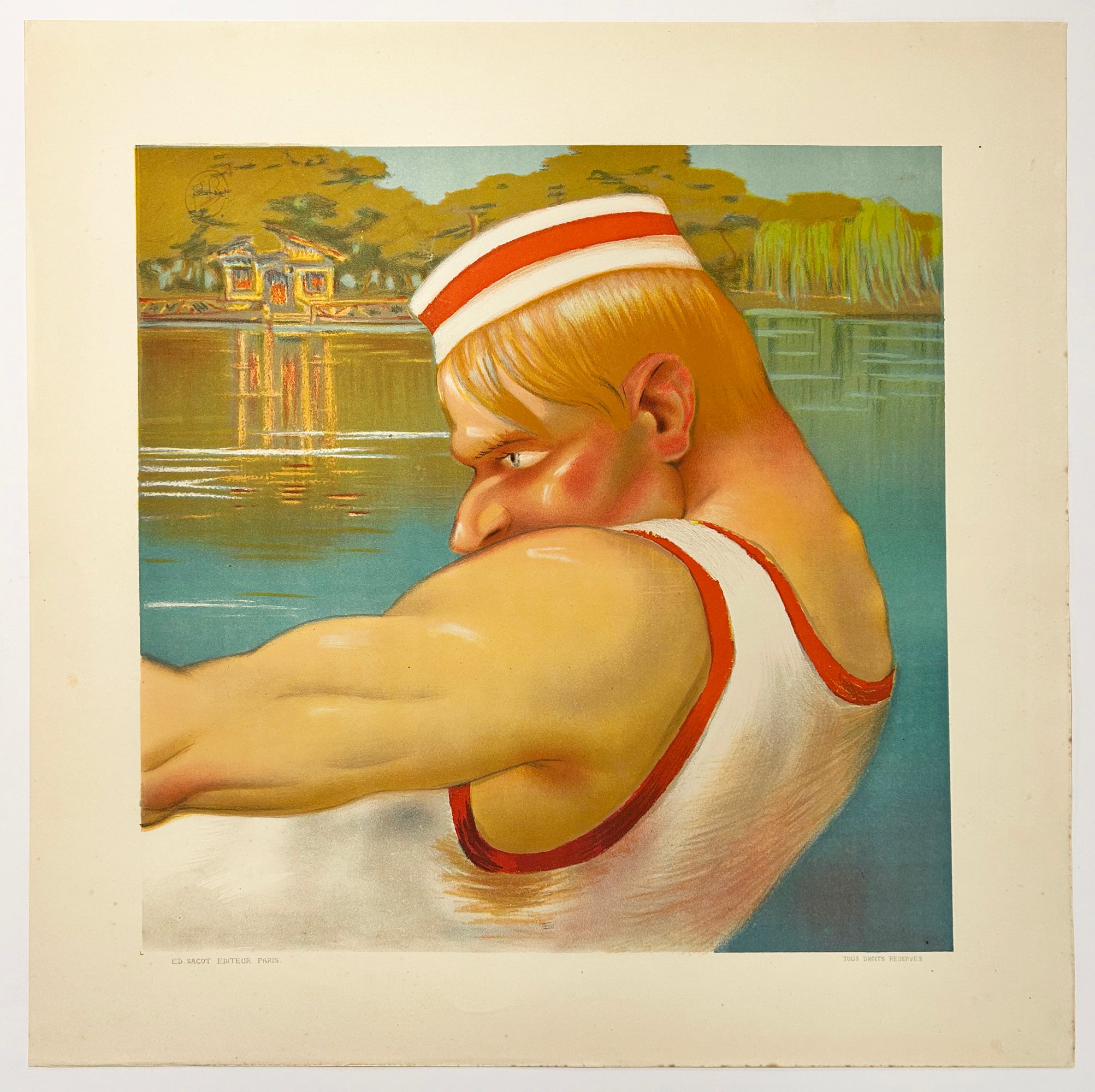 Paul BARONI - [Le rameur]. c.1920. Lithographie originale, imprimée en couleurs. 