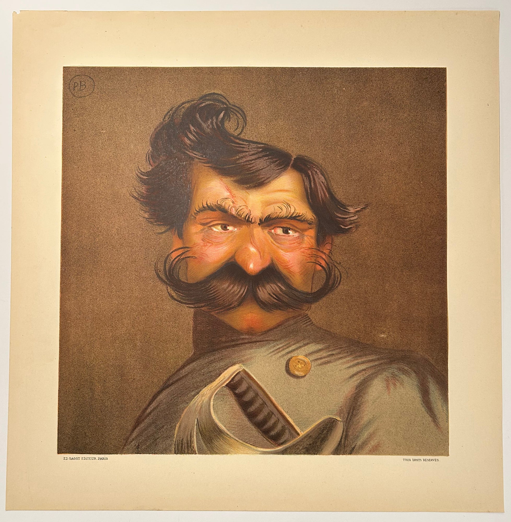 Paul BARONI - [Le général moustachu]. Lithographie originale, imprimée en couleurs.