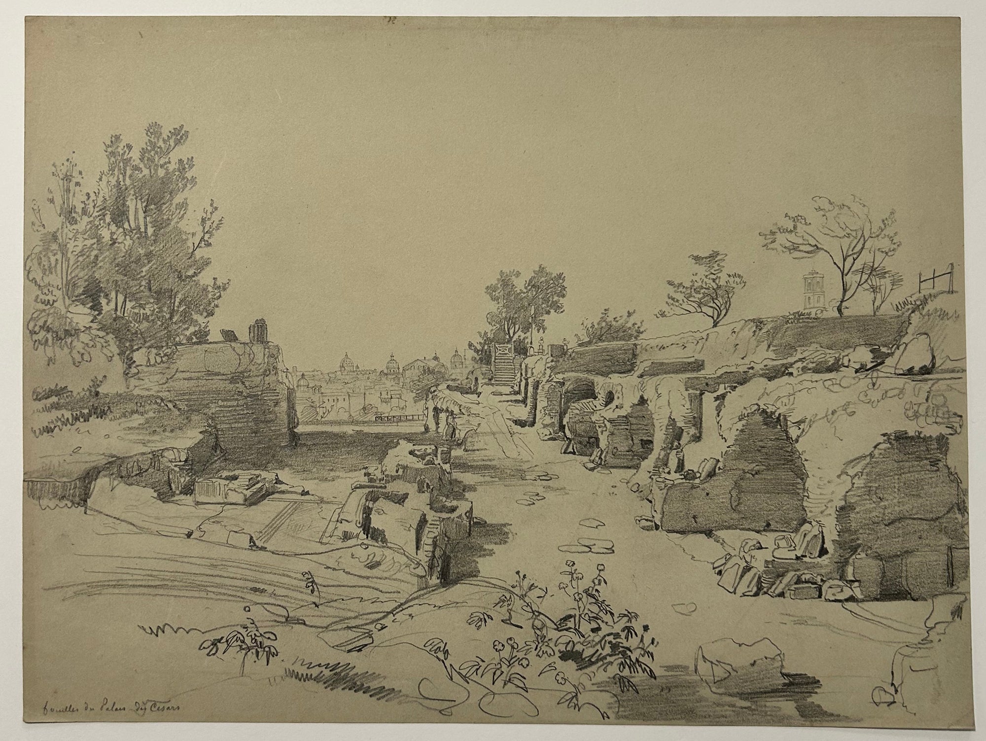 Félix BENOIST - Rome. Fouilles du Palais des Césars. c.1860. Dessin original à la mine de plomb, sur papier vélin grège. 