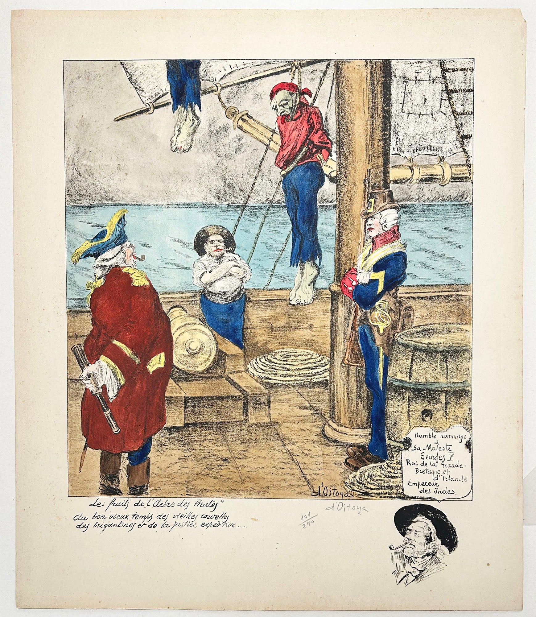 Georges D'Ostoya - Les fruits de l'Arbre des Pirates. Lithographie originale, coloriée au pochoir. 
