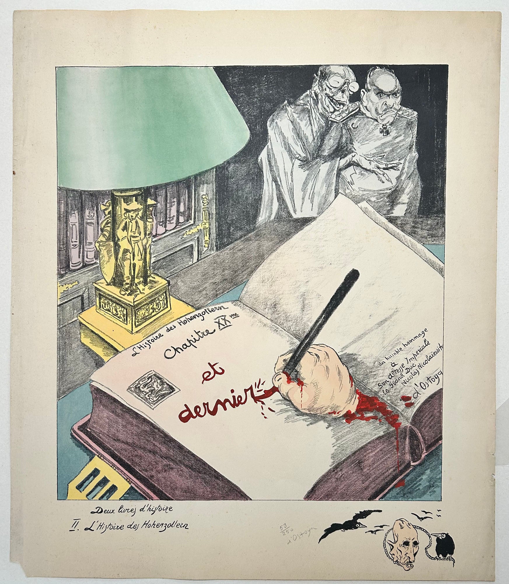 Georges D'OSTOYA - Deux livres d'histoire. II-L'histoire des Hohenzollern. Lithographie originale, coloriée au pochoir.