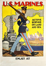 Charger l'image dans la galerie, Sidney H. RIESENBERG - Affiche U.S Marine. Active service on Land and Sea. Affiche offset. 
