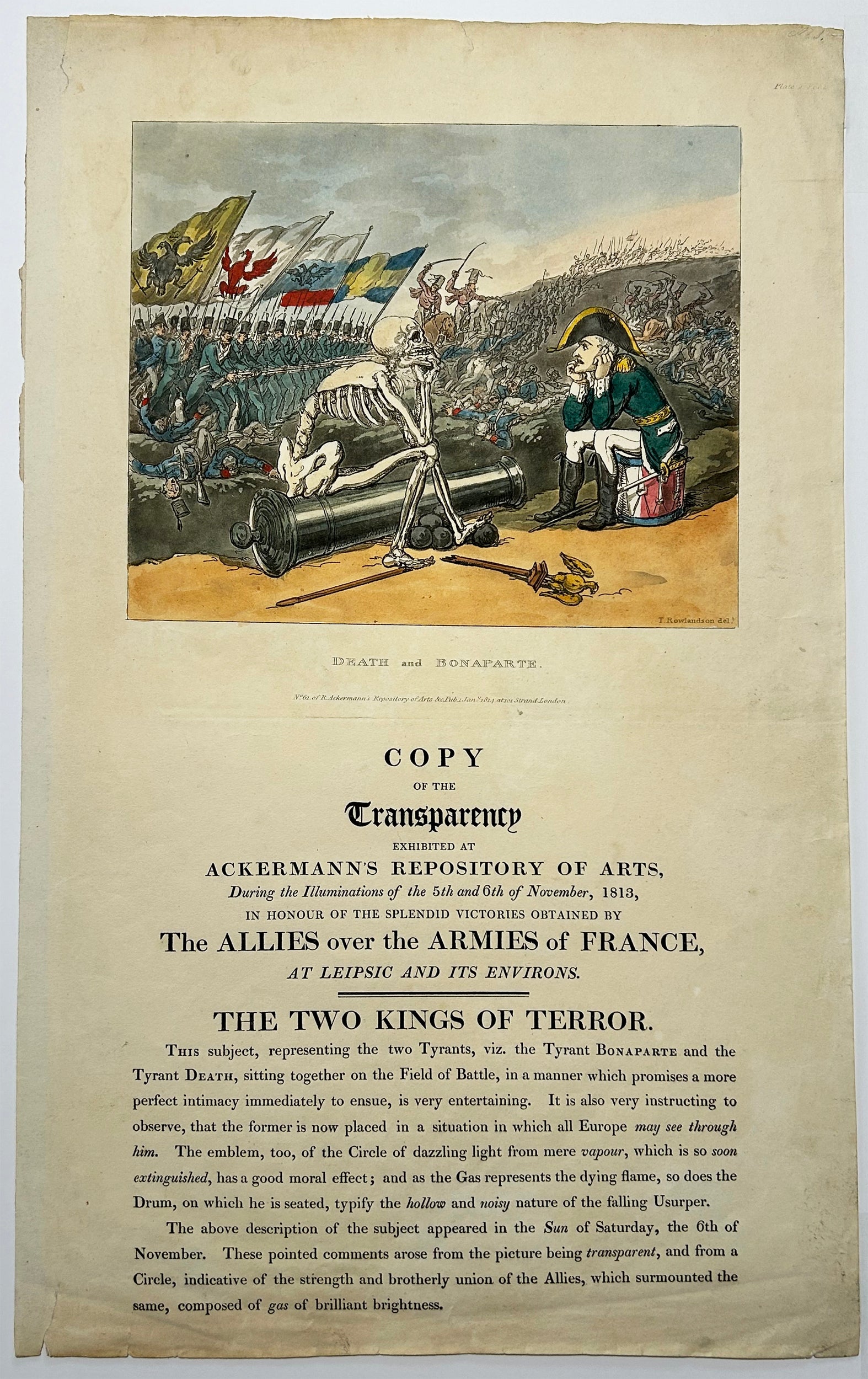 Thomas ROWLANDSON - Death and Bonaparte. Les deux Rois de la terreur. Death and Bonaparte. Les deux Rois de la terreur. 1814. Eau-forte en coloris ancien et typographie.