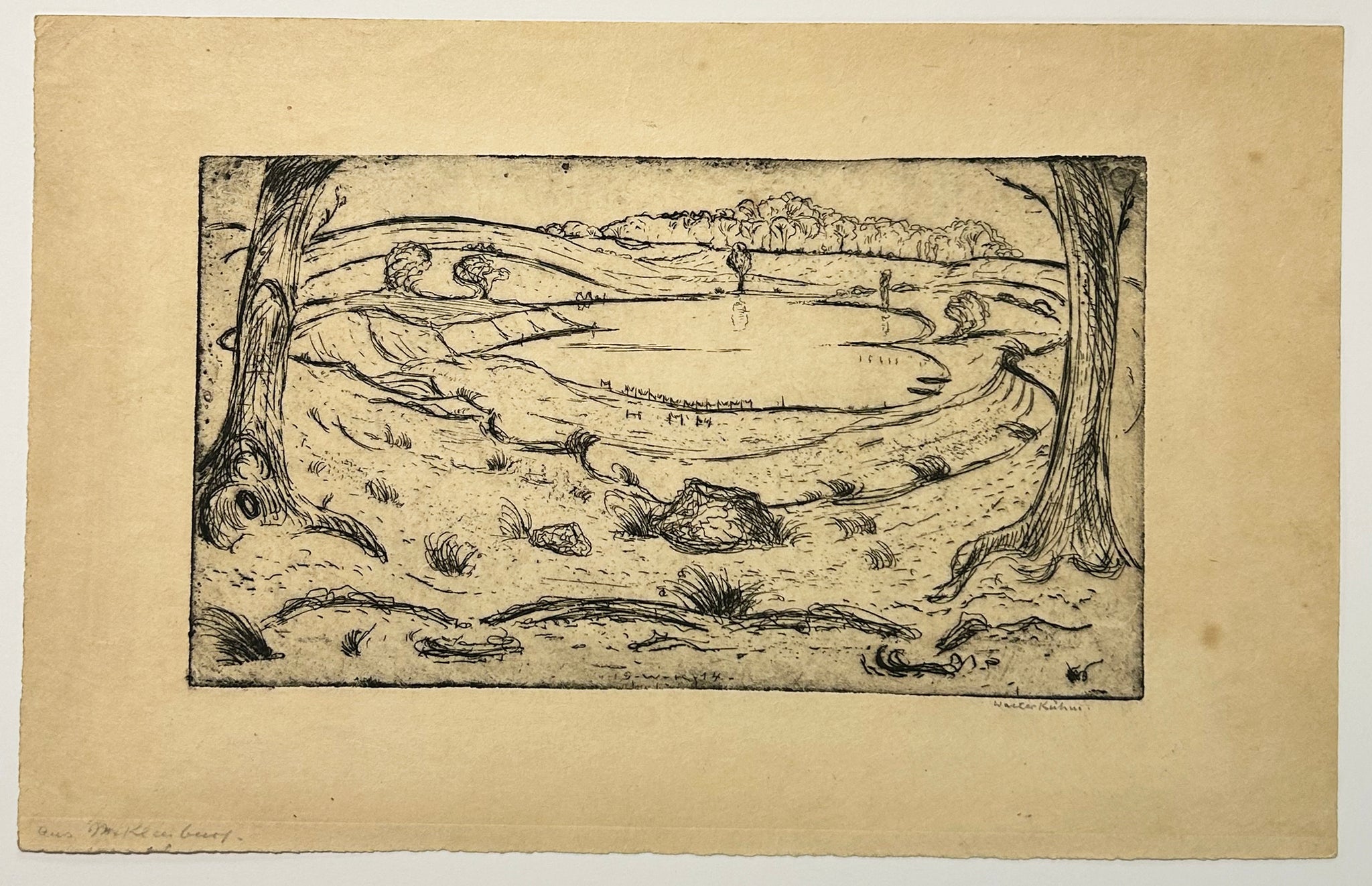 Walt KUHN - [Paysage avec un lac]. Pointe sèche originale. 