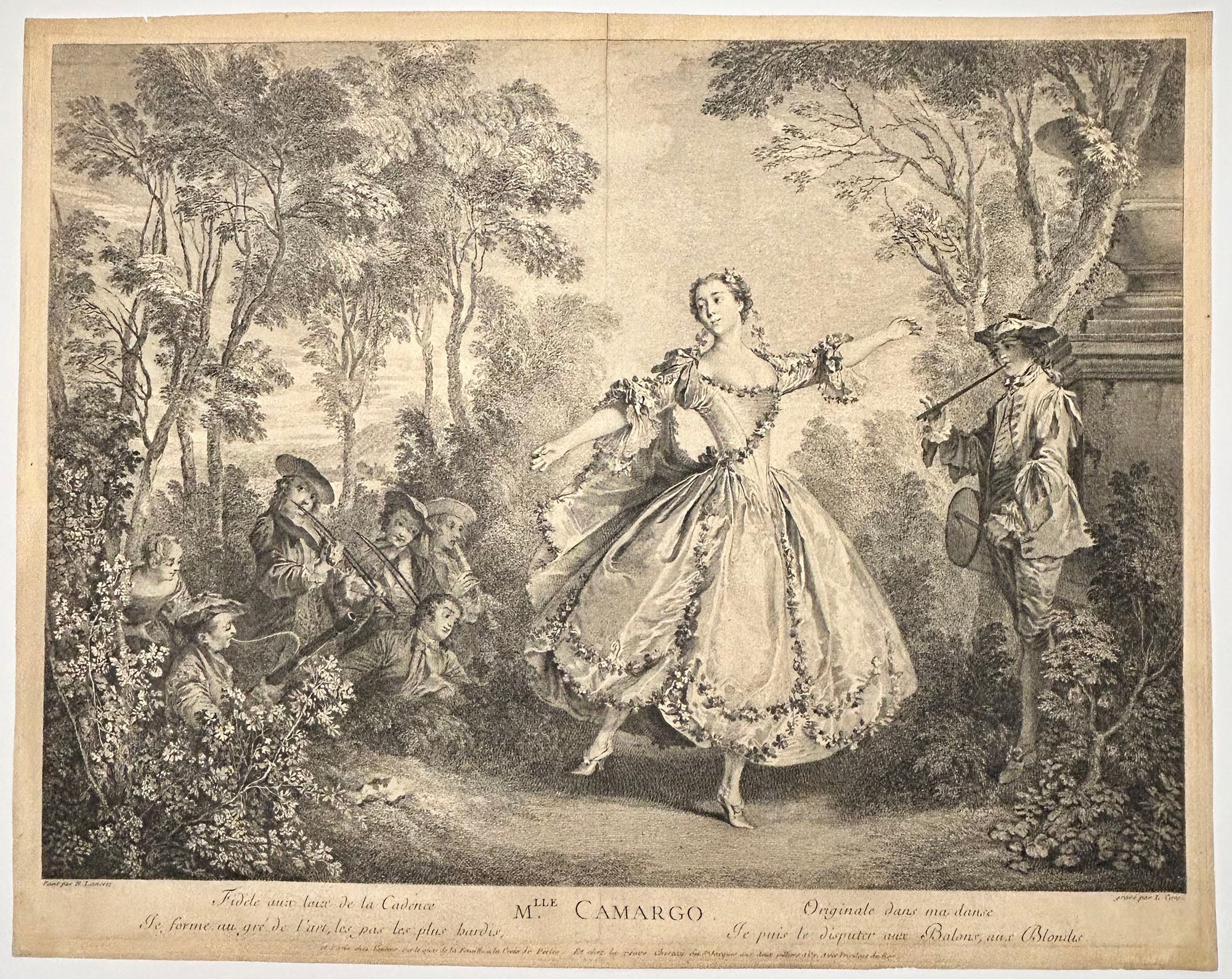 Laurent CARS - Mlle Camargo. 1731. Gravure à l'eau-forte et au burin d'après Nicolas Lancret .
