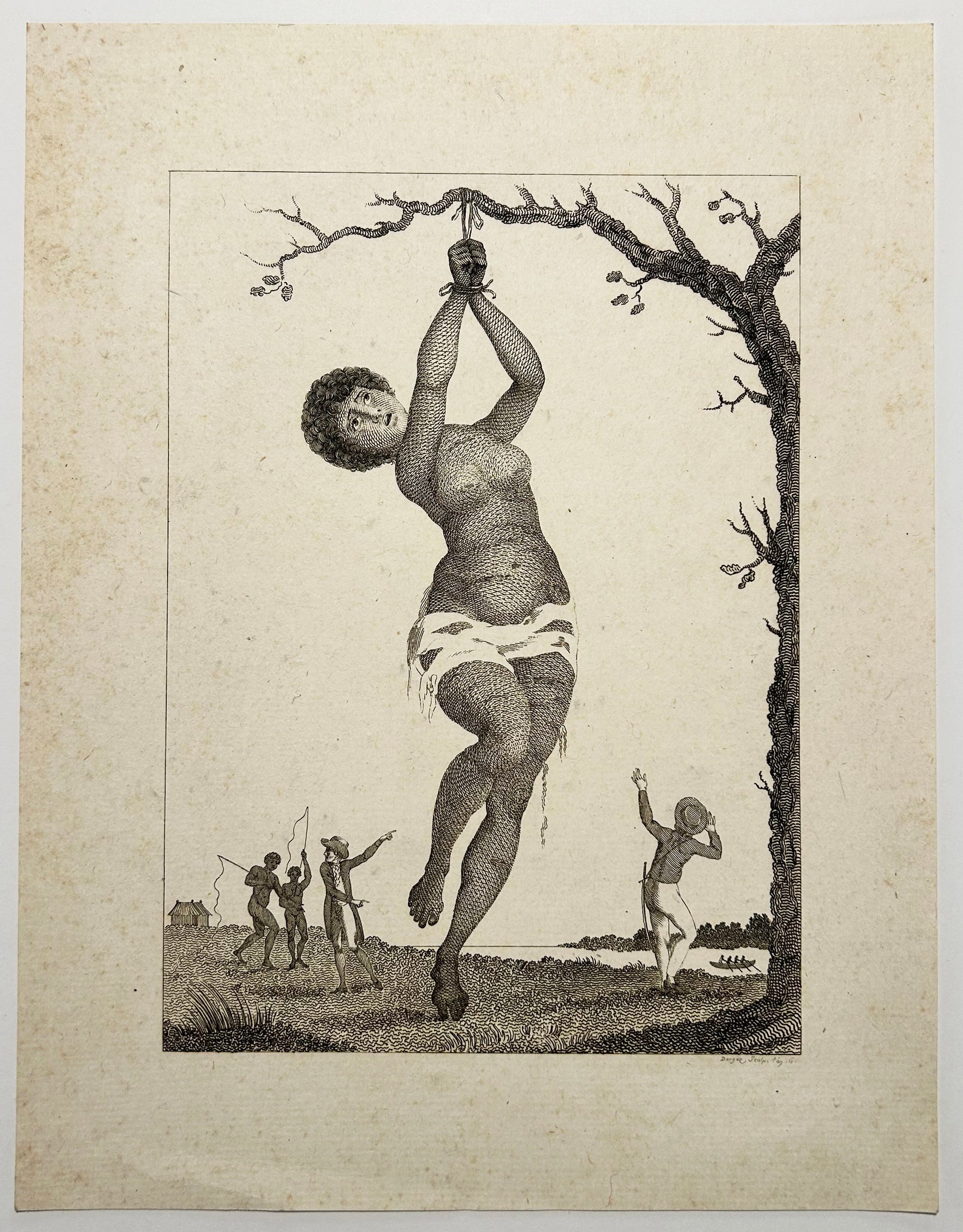 DORGEZ - Flagellation d'une esclave Samboe. c.1797-1798. Eau-forte d'après John Gabriel Stedman. 