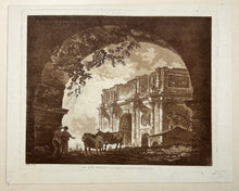 Charger l'image dans la galerie, SAINT-NON - Vue de l'Arc de Constantin prise de dessous une des arcades du Colisée à Rome. 1768. Gravure à l'eau-forte et à l'aquatinte d'après Robert, imprimée en brun
