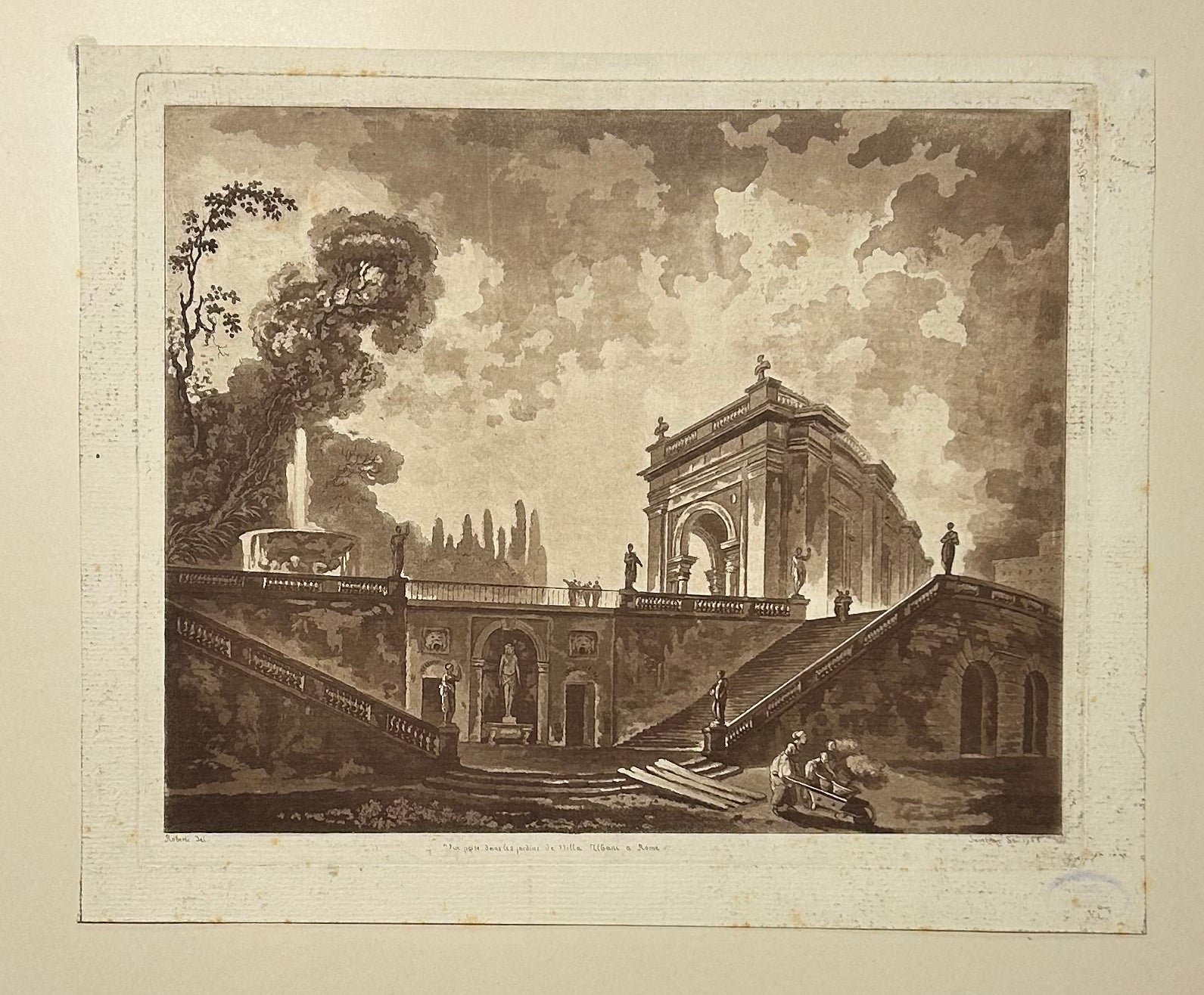 SAINT-NON - Vue prise dans les jardins de Villa Albani à Rome. 1768. Gravure à l'eau-forte et à l'aquatinte d'après Hubert Robert 