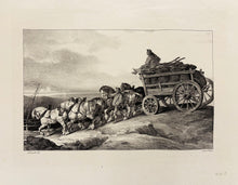 Charger l'image dans la galerie, Théodore GERICAULT - Le chariot de charbon.  1822. Lithographie exécutée en grande partie par Léon Cogniet (Paris 1794 † 1880), d'après la lithographie originale de Géricault intitulée "The coal waggon" publiée en 1821. 
