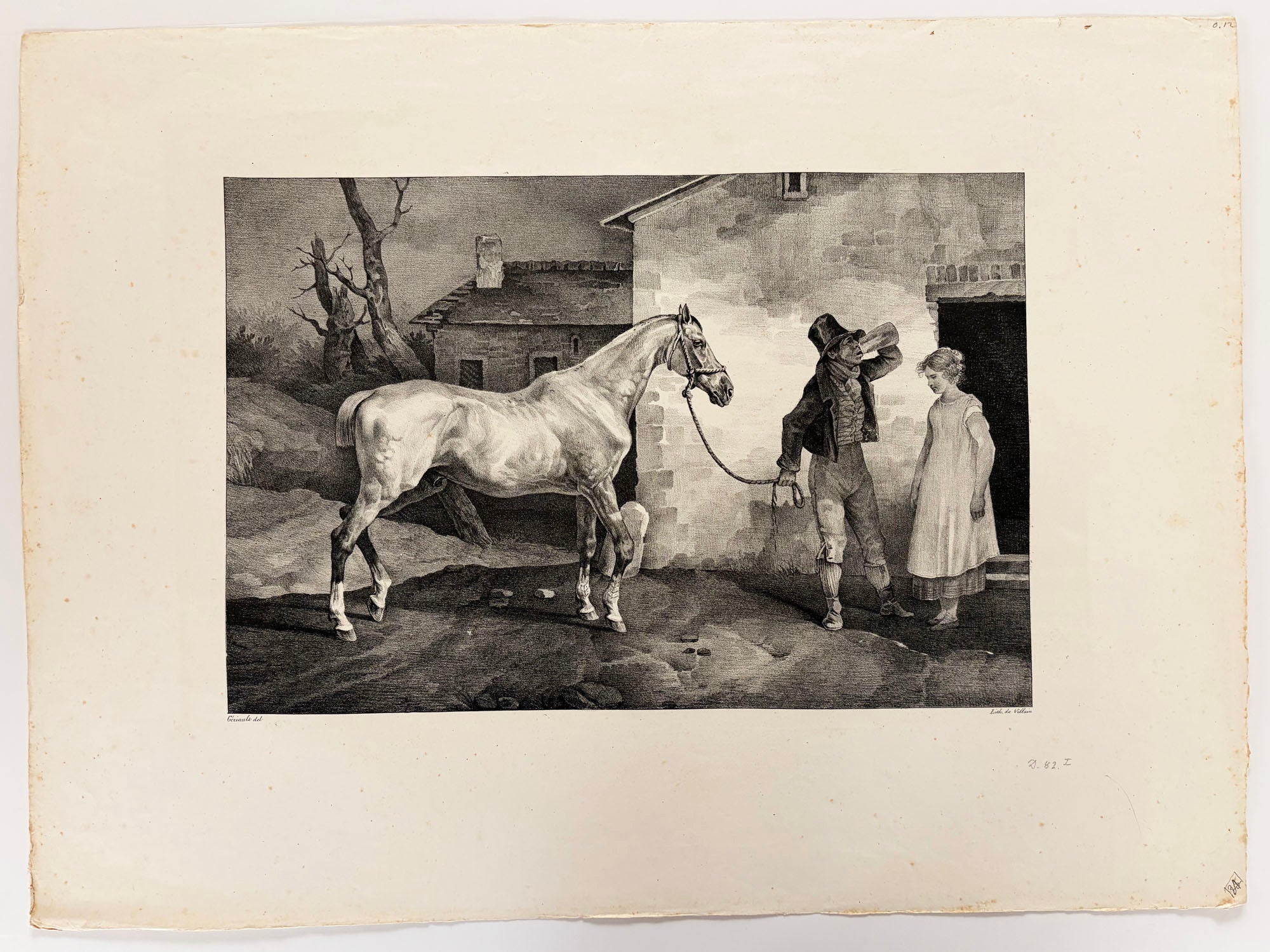 Vieux cheval à la porte d'une auberge. 1822.