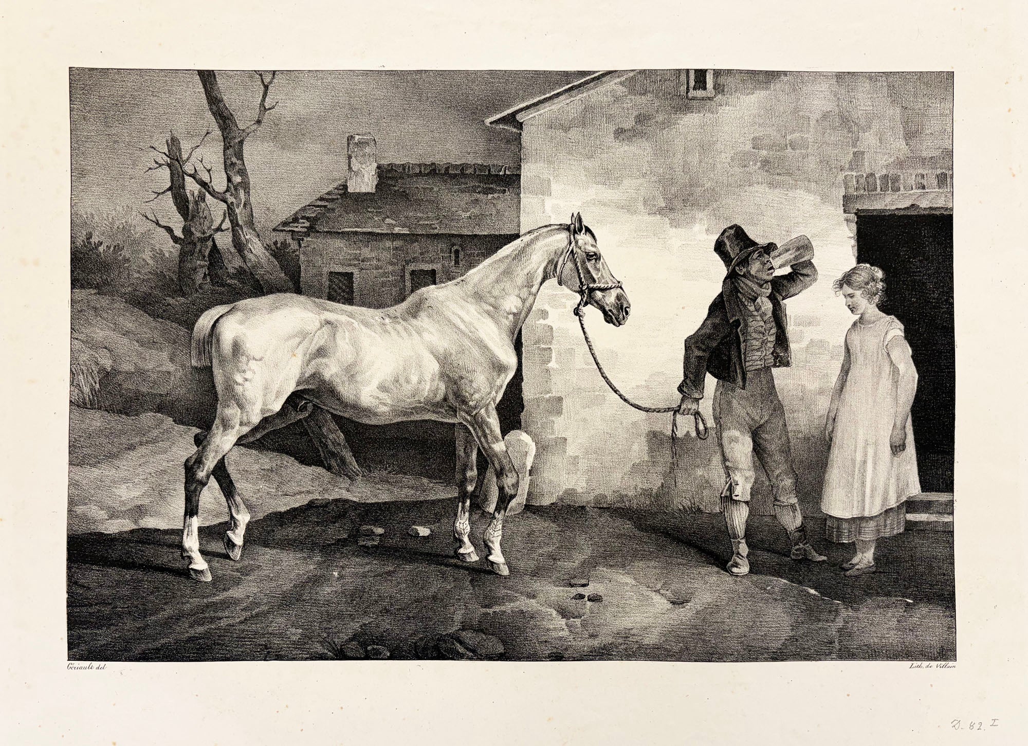 Théodore GERICAULT - Vieux cheval à la porte d'une auberge. 1822. Lithographie exécutée en grande partie par Joseph Volmar.