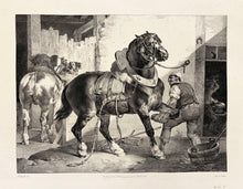 Charger l'image dans la galerie, Théodore GERICAULT - Le maréchal français.  1822. Lithographie exécutée en grande partie par Léon Cogniet (Paris 1794 † 1880), d'après la lithographie originale de Géricault intitulée "A french farrier" publiée en 1821. 
