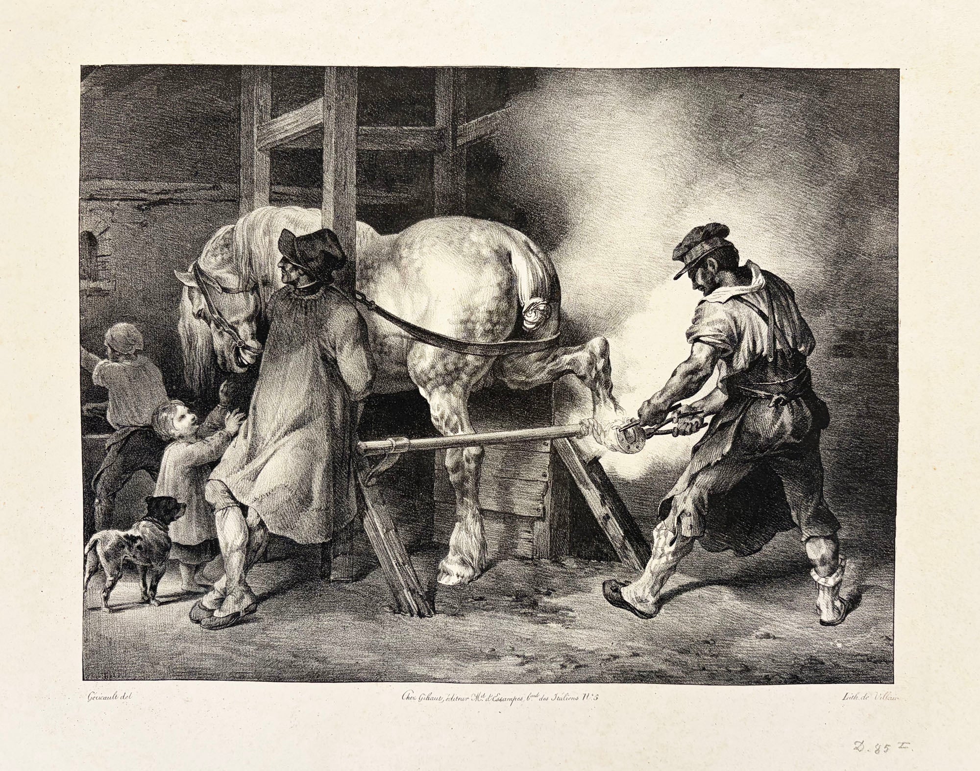 Théodore GERICAULT - Le maréchal flamand.  1822. Lithographie exécutée en grande partie par Léon Cogniet (Paris 1794 † 1880), d'après la lithographie originale de Géricault intitulée 