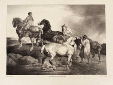 Charger l'image dans la galerie, Théodore GERICAULT - Chevaux conduits à la foire.  1822. Lithographie exécutée en grande partie par Léon Cogniet (Paris 1794 † 1880), d'après la lithographie originale de Géricault intitulée "Horses going to a fair" publiée en 1822. 
