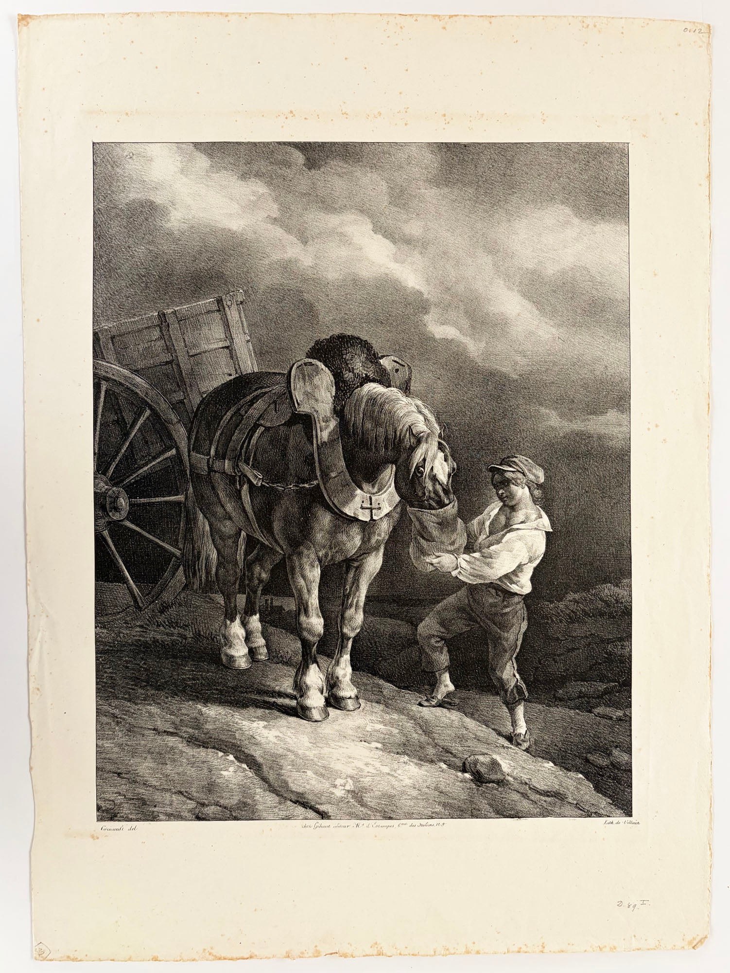 Garçon donnant l'avoine à un cheval dételé. 1822.