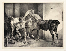 Charger l'image dans la galerie, Théodore GERICAULT - Le Maréchal anglais.  1822. Lithographie exécutée en grande partie par Léon Cogniet (Paris 1794 † 1880), d'après la lithographie originale de Géricault intitulée "The english farrier" publiée en 1821. 
