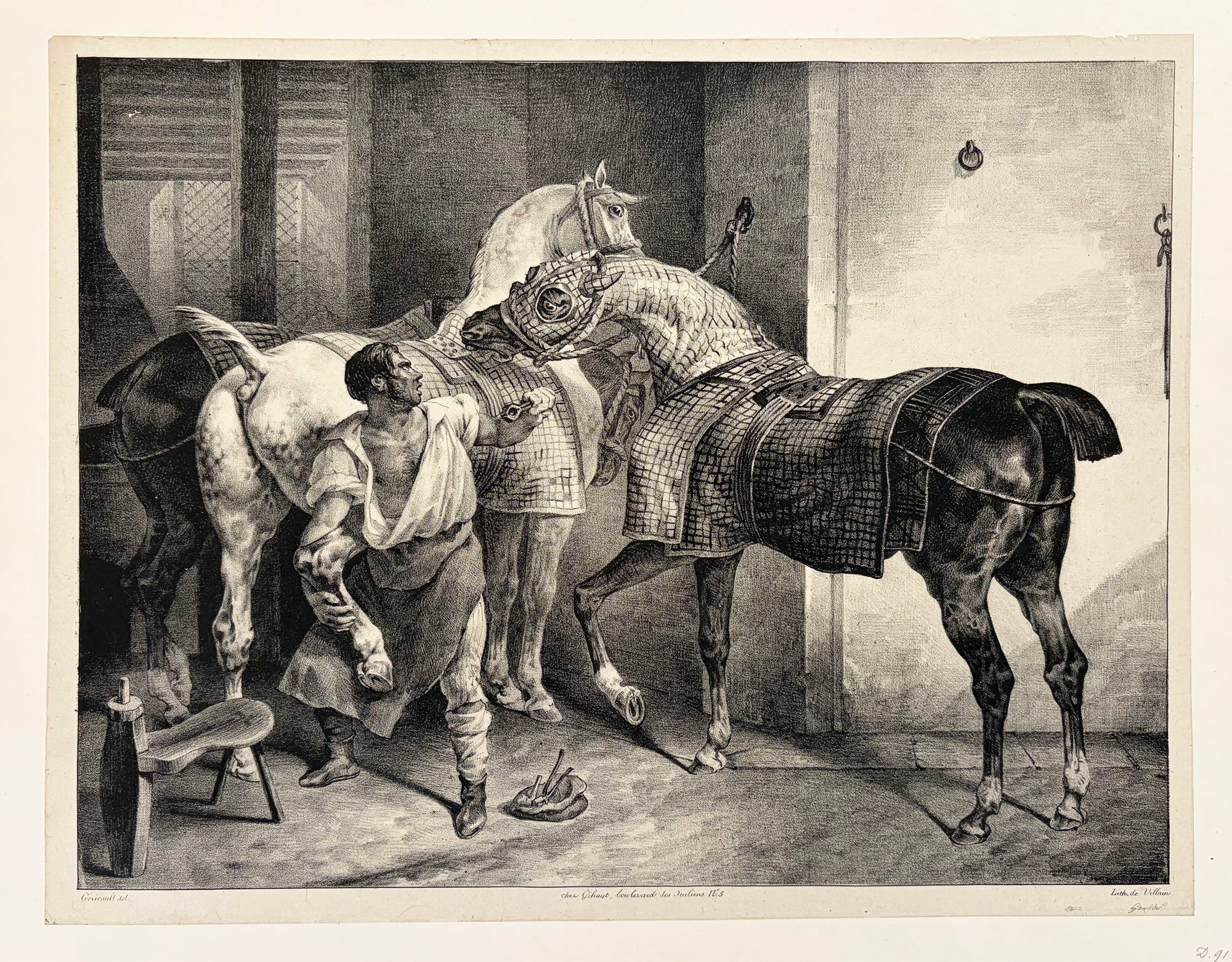 Théodore GERICAULT - Le Maréchal anglais.  1822. Lithographie exécutée en grande partie par Léon Cogniet (Paris 1794 † 1880), d'après la lithographie originale de Géricault intitulée 