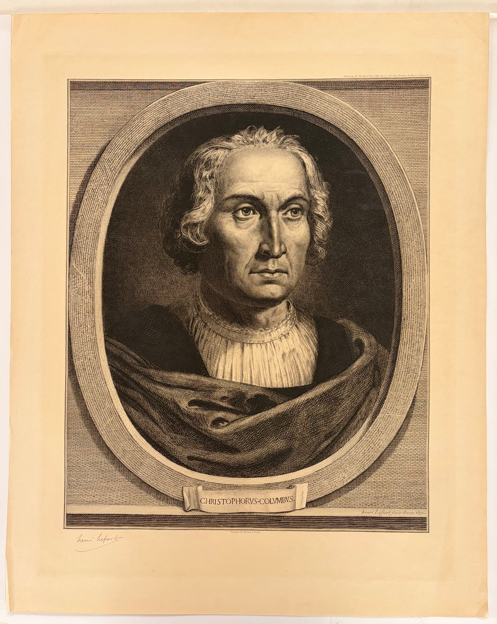 Henri LEFORT - Christophorus-Columbus (Portrait de Christophe Colomb). 1891. Eau-forte originale, signée.