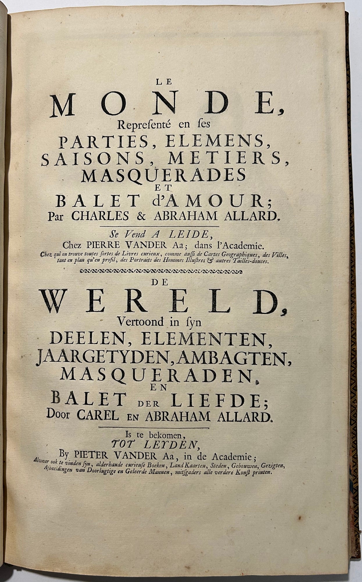 Portraits des Princes & Princesses de ce tems & Le Monde représenté en ses parties, élémens, saisons, métiers, masquerades et balet d'Amour par Charles & Abraham ALLARD.