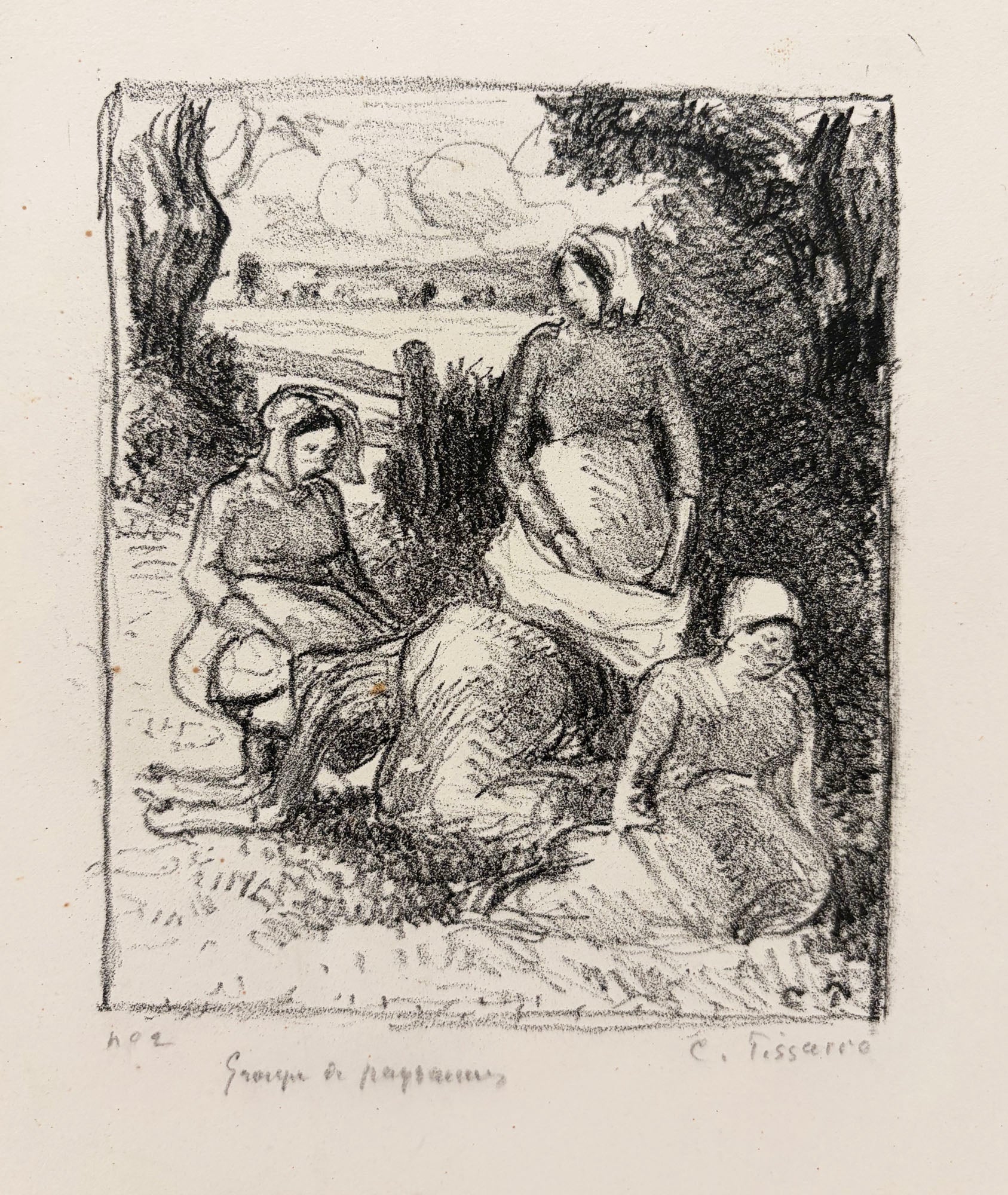 Camille PISSARRO - Groupe de paysannes.  c.1896. Lithographie originale, signée. 