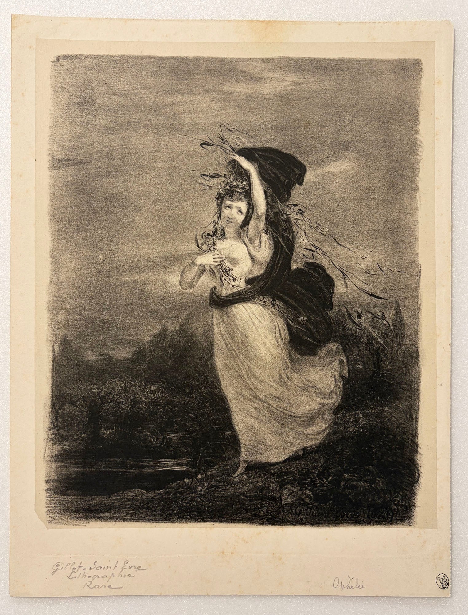 Gillot SAINT-EVRE - Ophélie.  c.1830. Lithographie originale. 