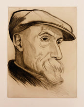 Charger l'image dans la galerie, Raphaël SCHWARTZ - Portrait du peintre Renoir.  c.1912. Pointe sèche originale, imprimée en bistre. 

