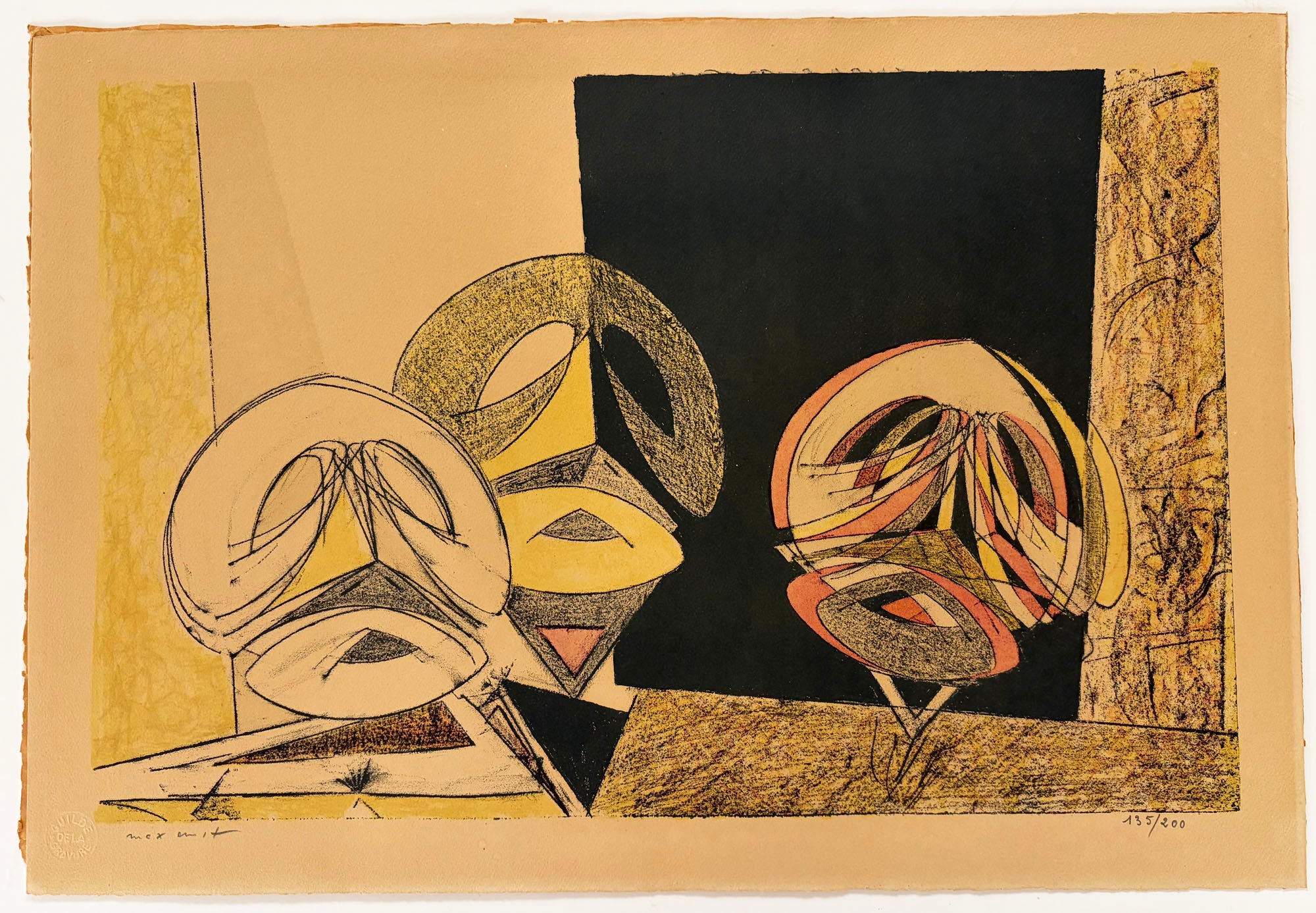 Max ERNST - Masques. 1950. Lithographie originale, imprimée en couleurs, signée. 
