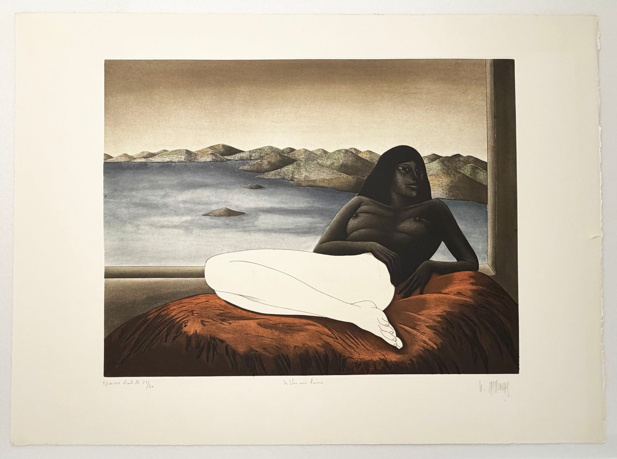 Michel MATHONNAT - Les îles au bain. Gravure originale à l'eau-forte et à l'aquatinte, imprimée en couleurs au repérage.
