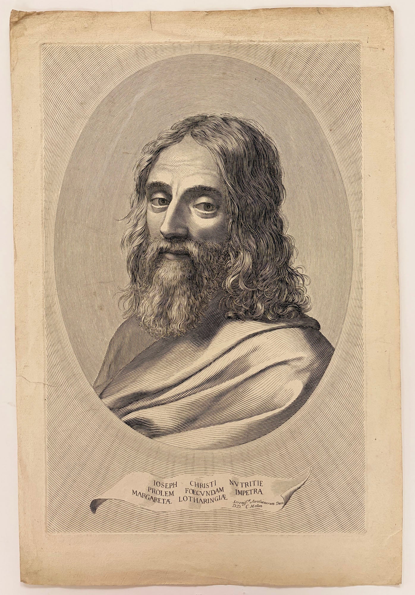 Claude MELLAN - Buste de Saint Joseph dans un ovale. Burin original. 