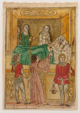 Charger l'image dans la galerie, Ecole de Gentile BELLINI - [La visite médicale au chevet d'un malade atteint de la peste].  1495. Bois gravé en coloris ancien dans l'esprit d'Andrea Mantegna.
