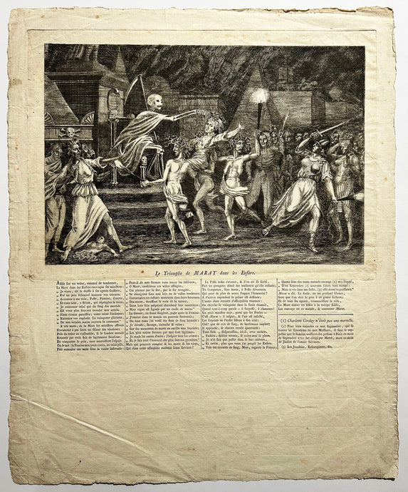 Gravure allégorique révolutionnaire. Le Triomphe de Marat dans les Enfers.  1793-1795.