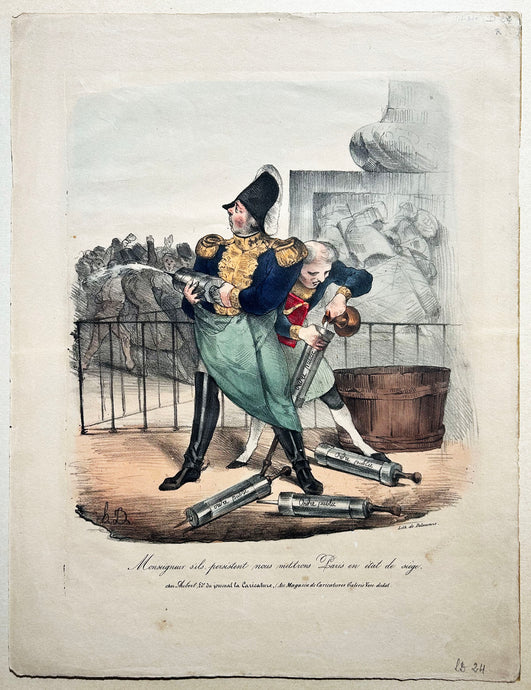 Honoré DAUMIER Monseigneur s'ils persistent nous mettrons Paris en état de siège.  1831. Lithographie originale en coloris ancien. 