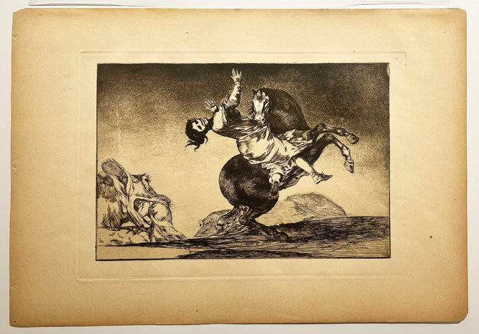 GOYA La jeune femme emportée par un cheval qui se cabre. La mujer y el potro, que los dome otro.  1815-1824. Gravure originale. 