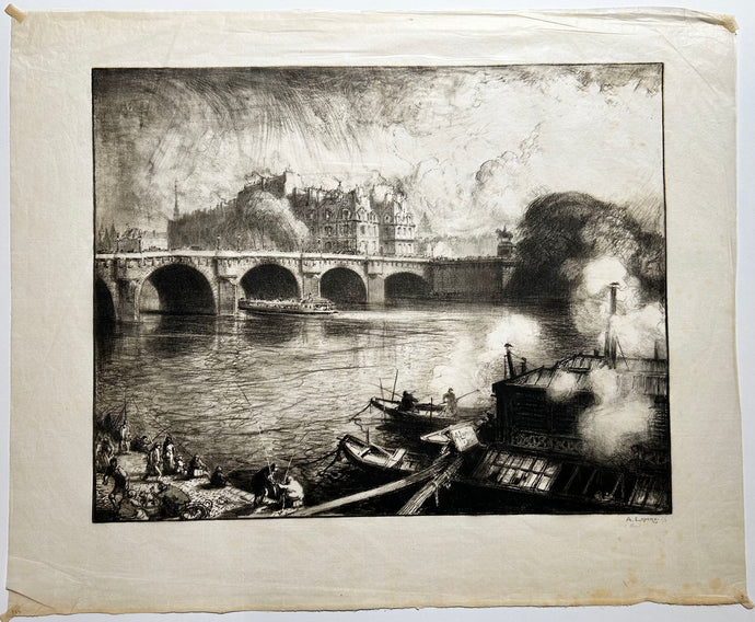 LEPERE Le Pont Neuf, Paris.  1913. Gravure originale, signée par l'artiste. 