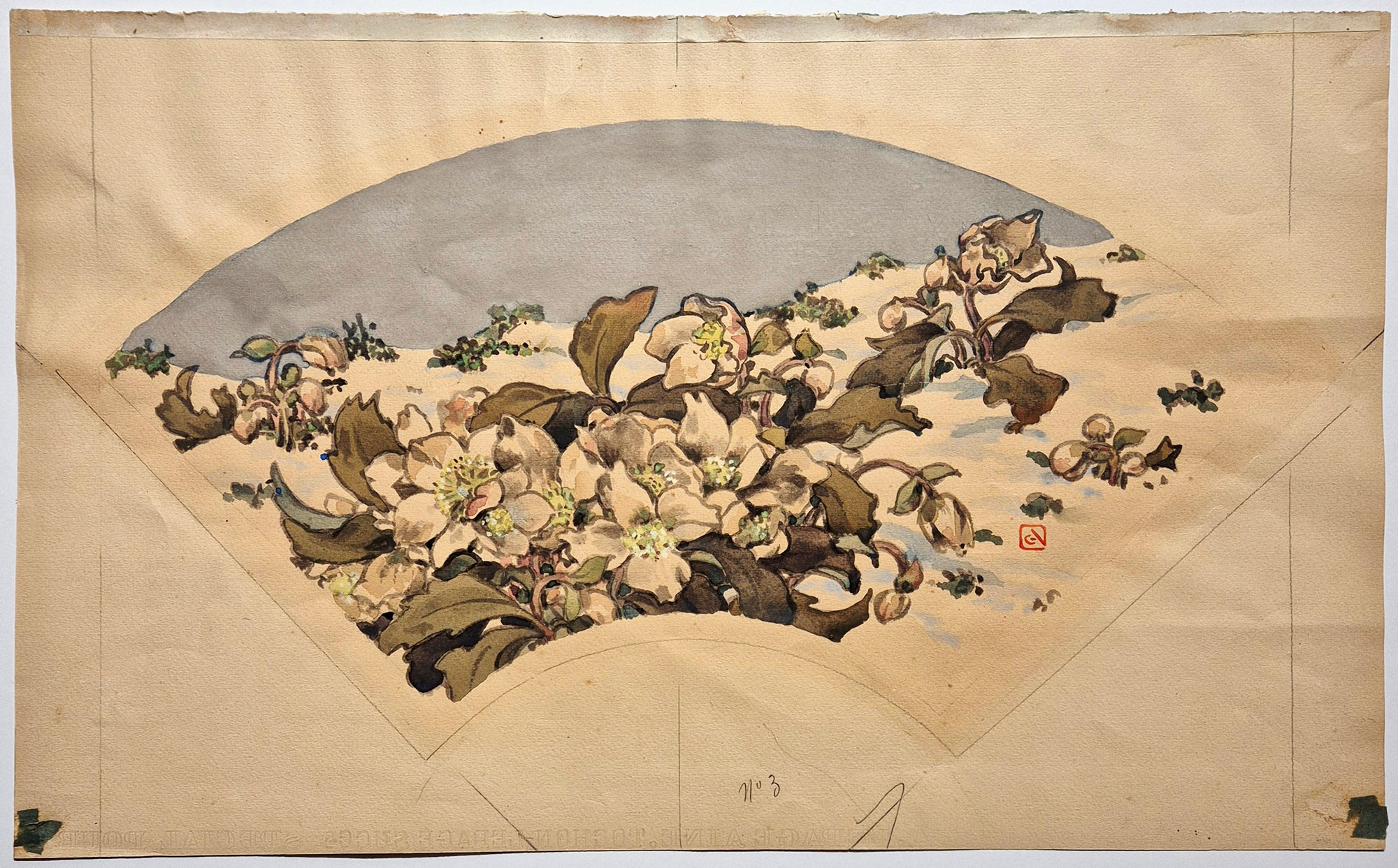 [Projet d'éventail - Pavots]. Auriol dessin.