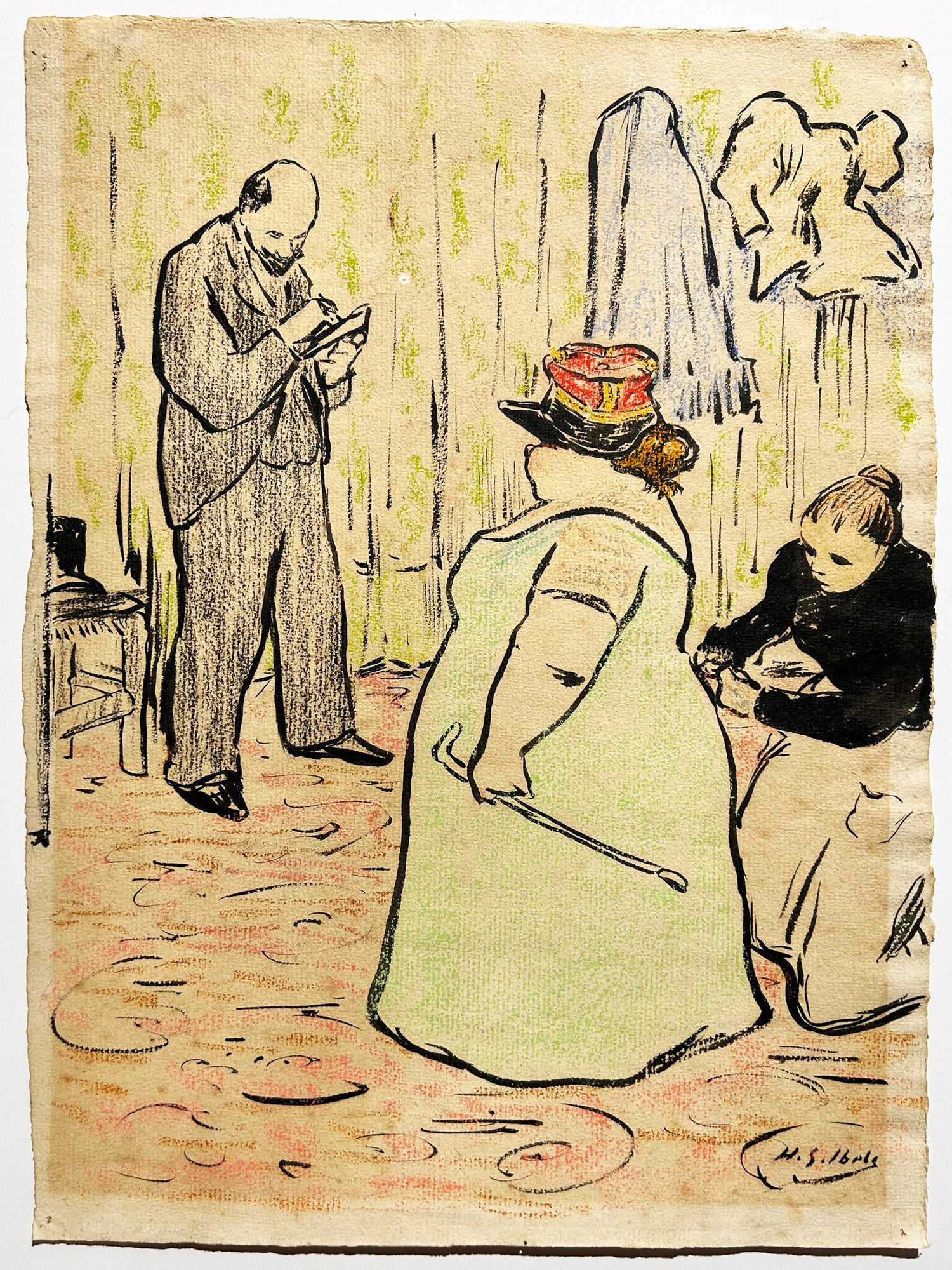 [Jeanne Bloch chez le tailleur]. Ibels dessin.