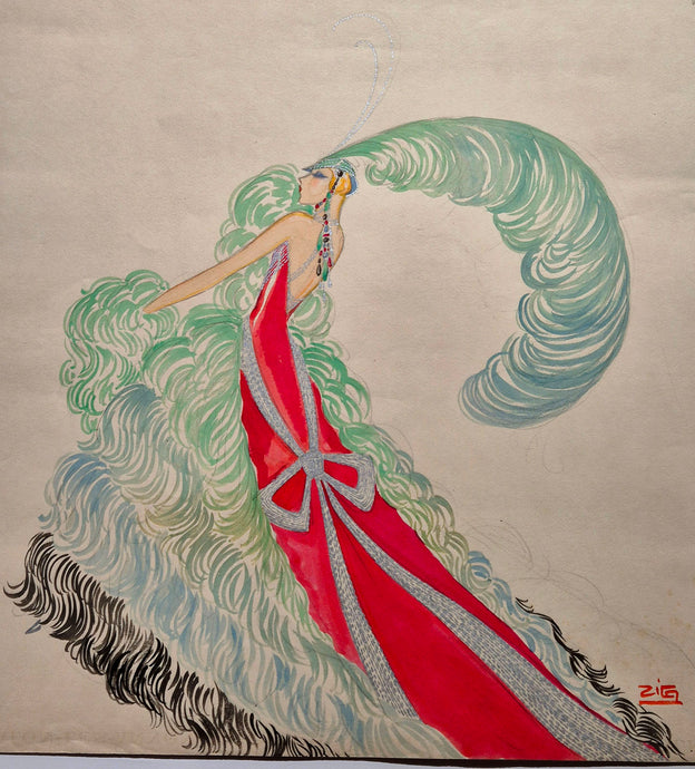 Robe plumes Barbette. Dessin de Zig.