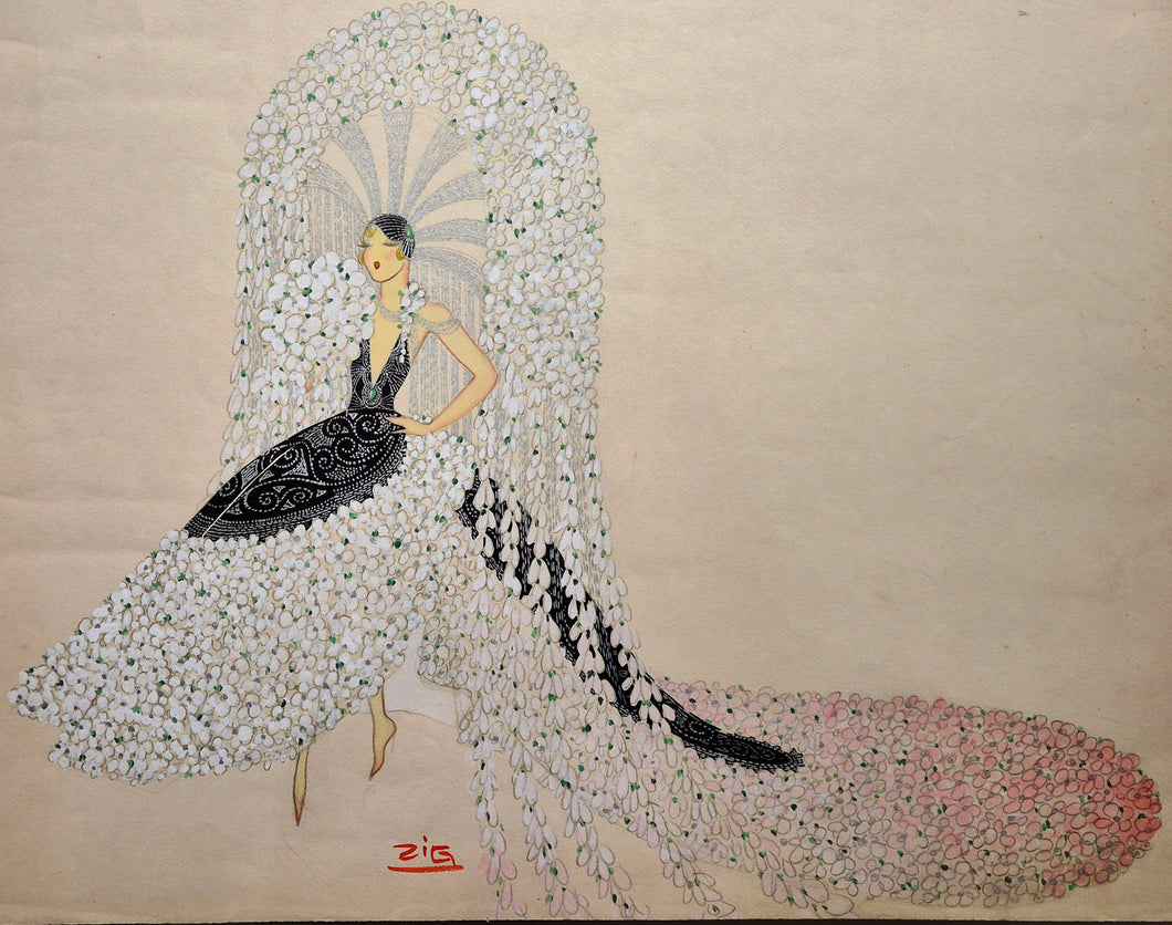 Robe fleurs Barbette. Dessin de Zig.