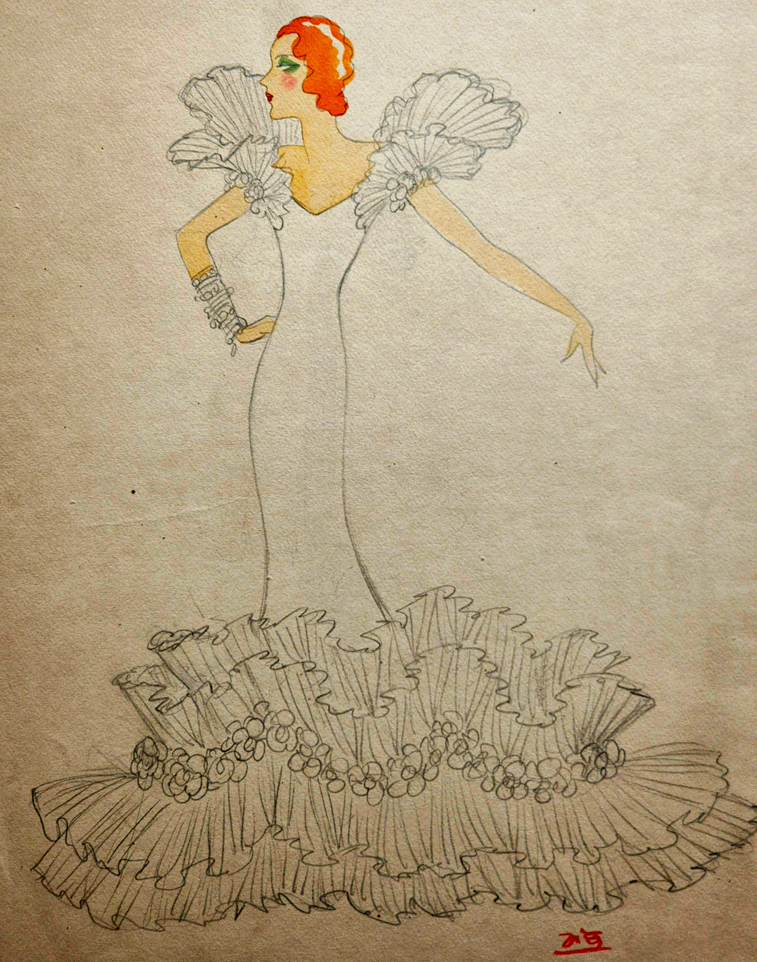 Robe du soir, nuit de Longchamp. Dessin de ZIG
