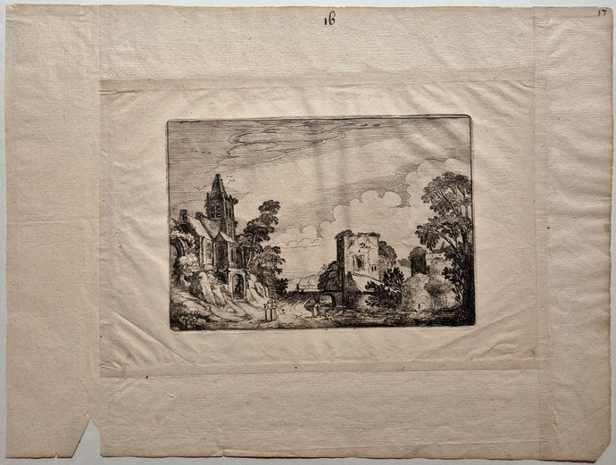 Paysage avec une tour et une église. Van de Velde.