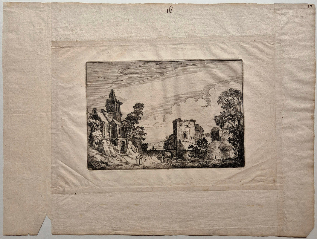 Paysage avec une tour et une église. Van de Velde.