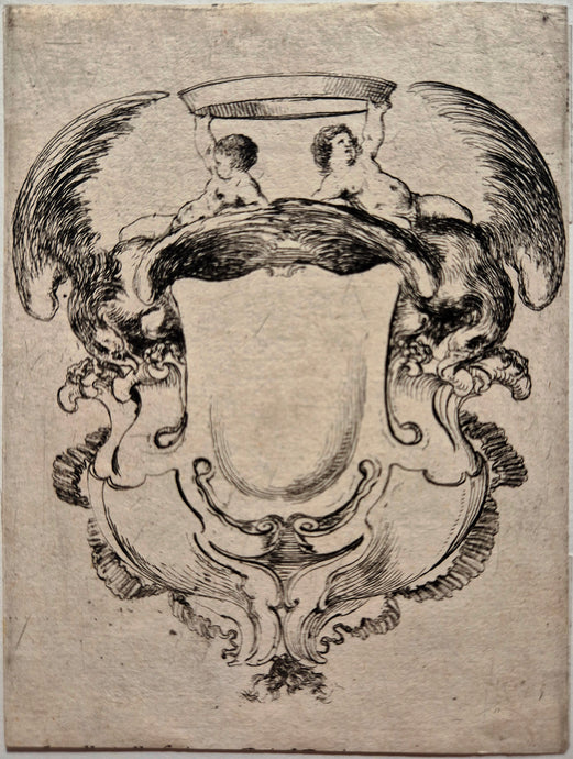 Cartouche flanqué de deux aigles. Della Bella.