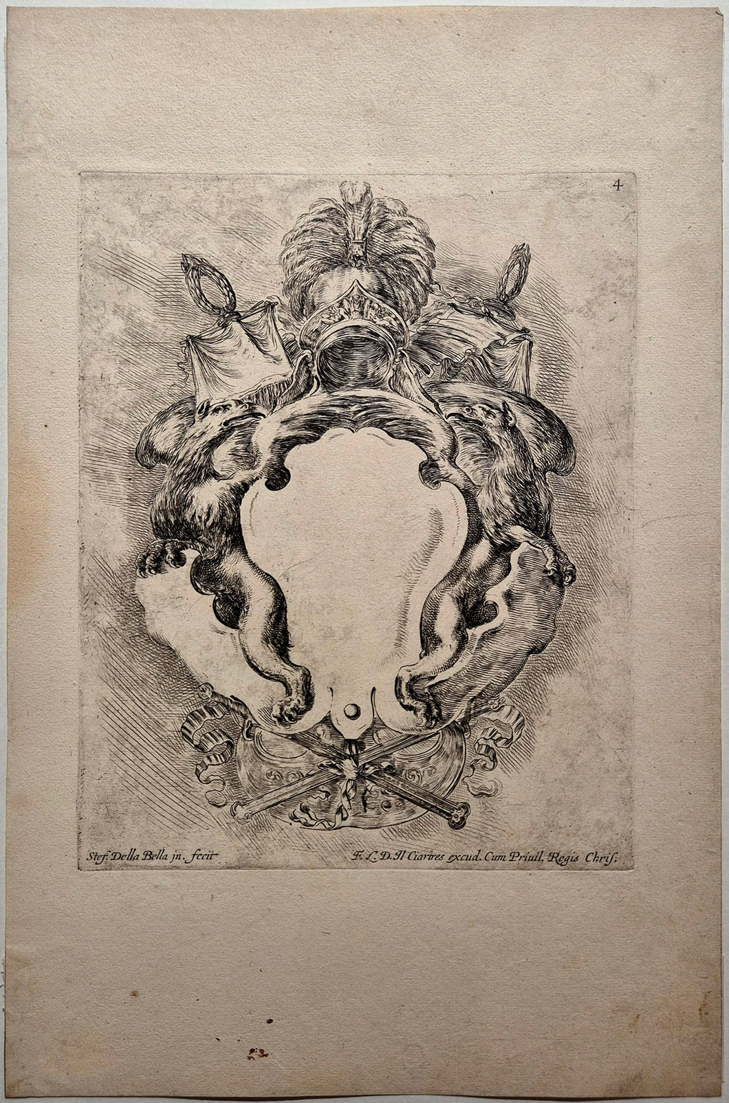 Cartouche flanqué de deux griffons. Della Bella.
