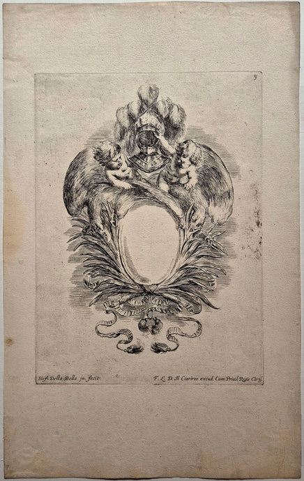 Cartouche avec un écusson blanc. Della Bella.