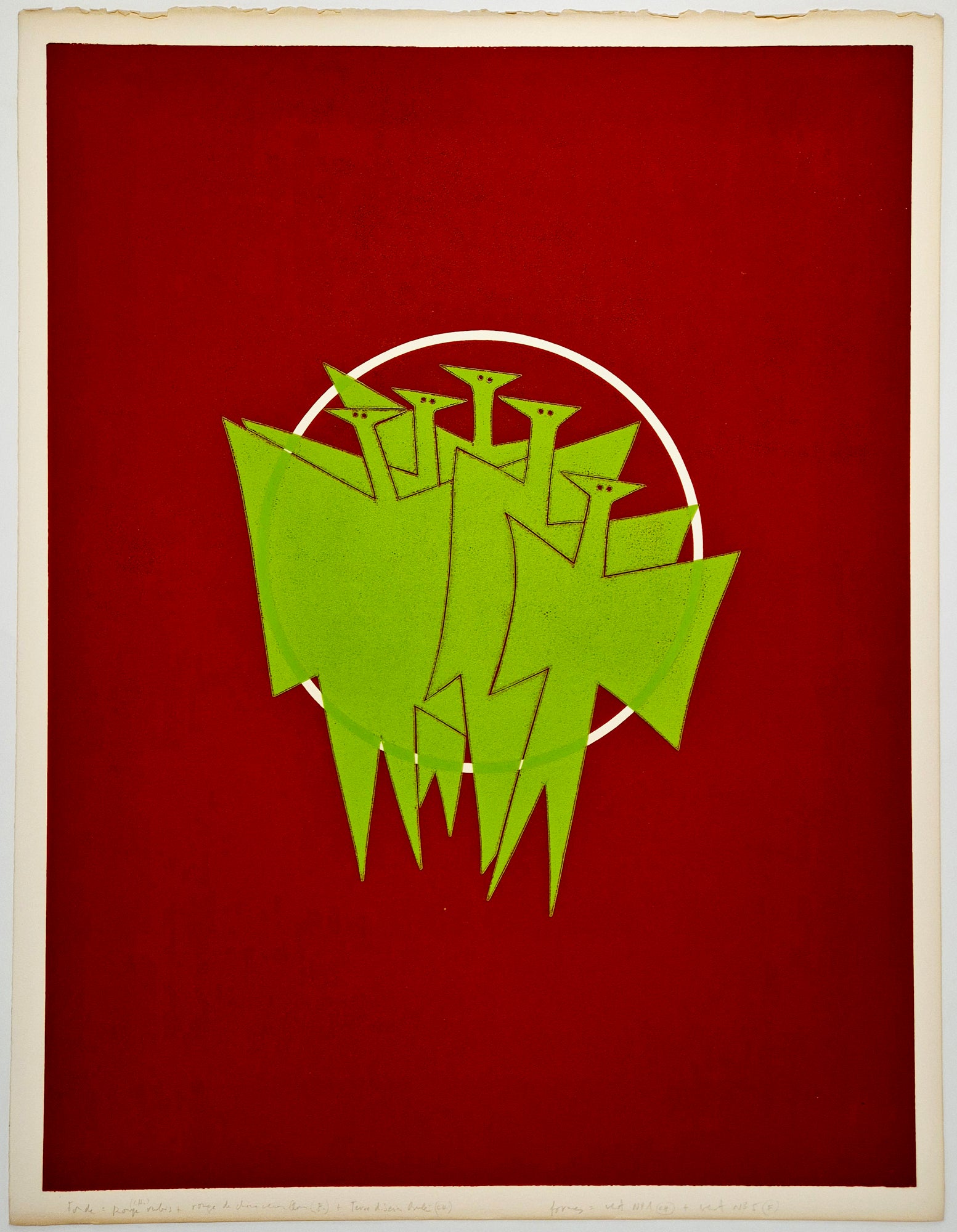 Ervin NEUHAUS - [Composition aux oiseaux]. Linogravure.