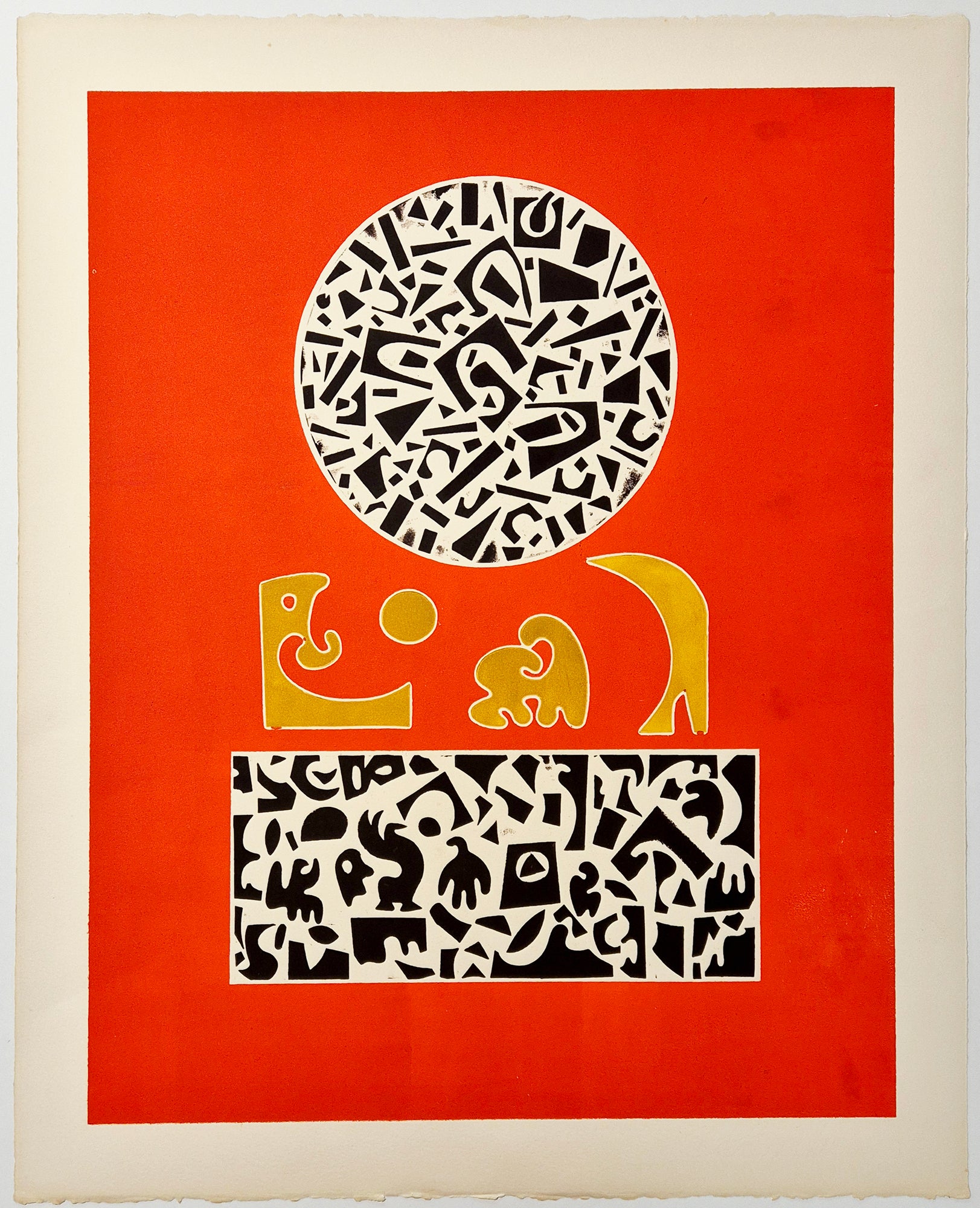 Ervin NEUHAUS - [Composition lunaire]. Linogravure. 