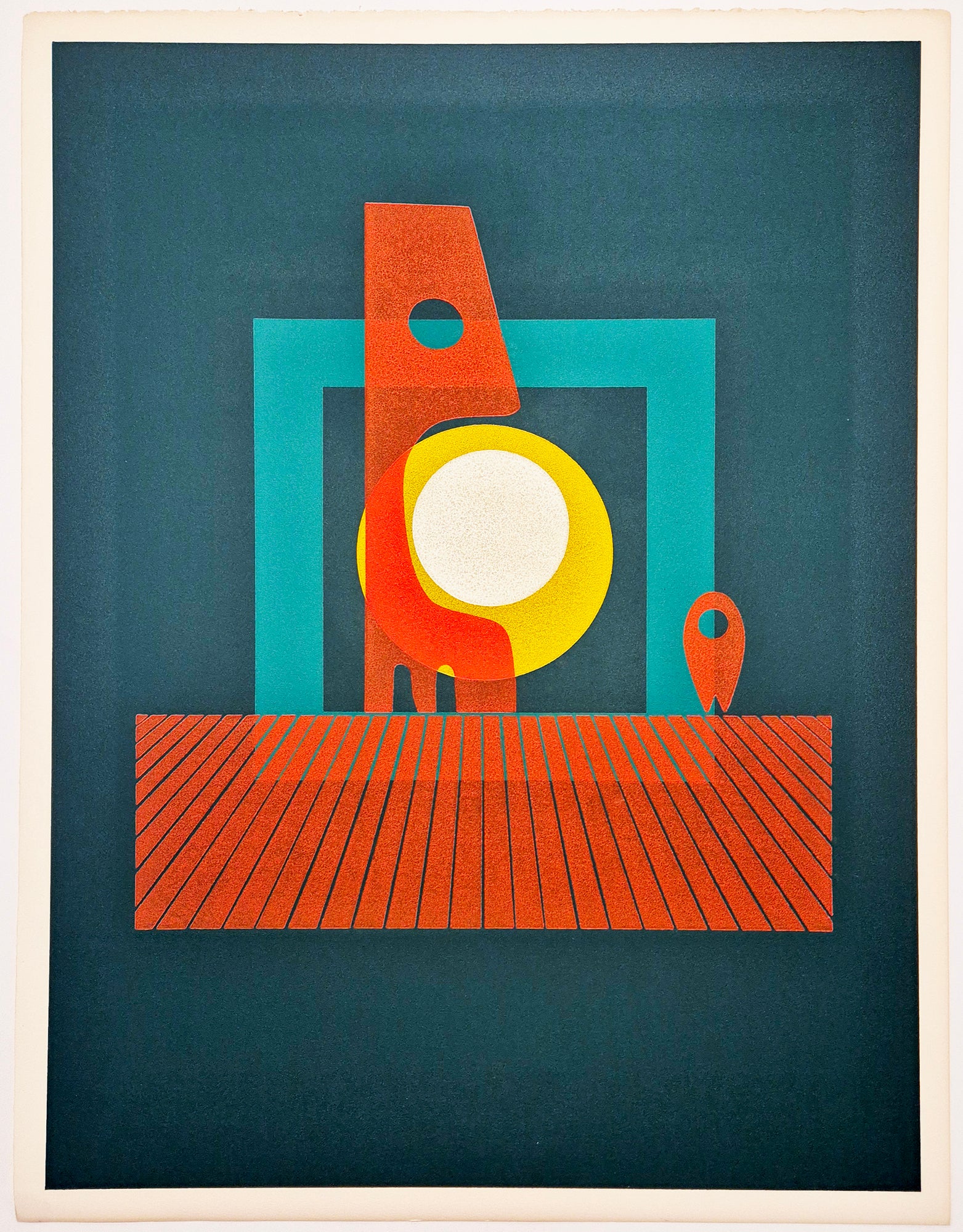 Ervin NEUHAUS - [Girafe sous le soleil couchant]. Linogravure. 
